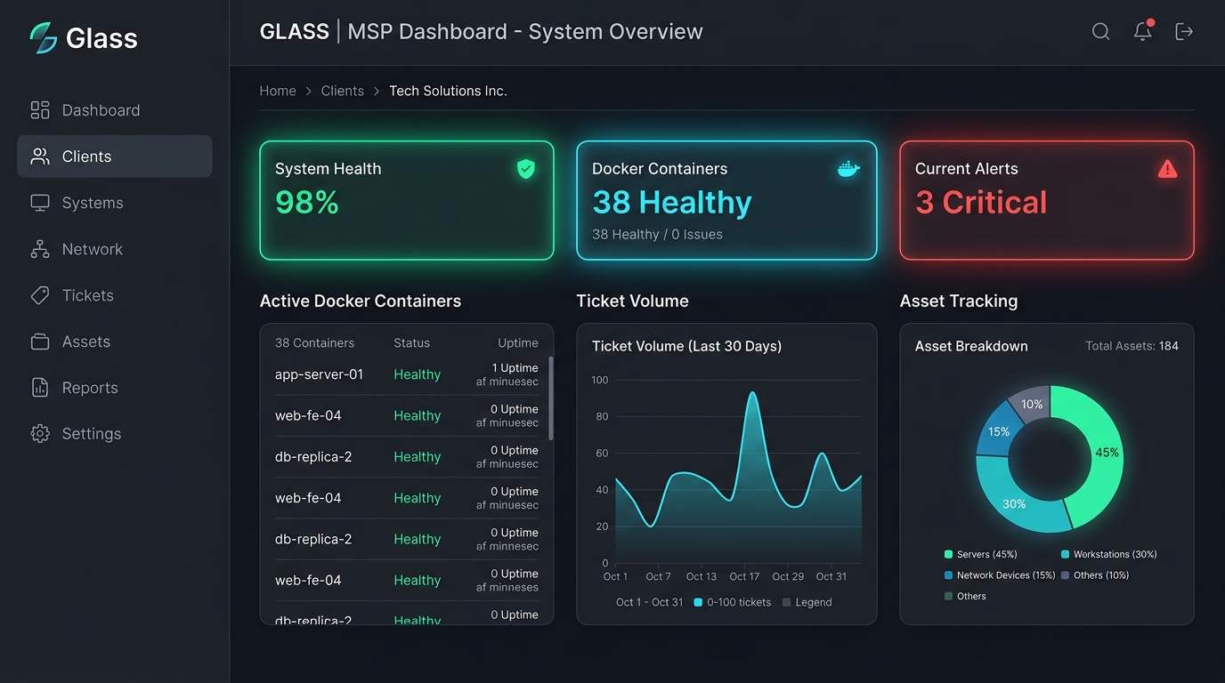 Glass Platform Main Dashboard UI Screenshot